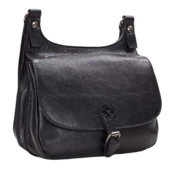 Patricia Nash London Saddle Bag Black Smooth Leather Shoulder Crossbody Bag - Picture 1 of 15